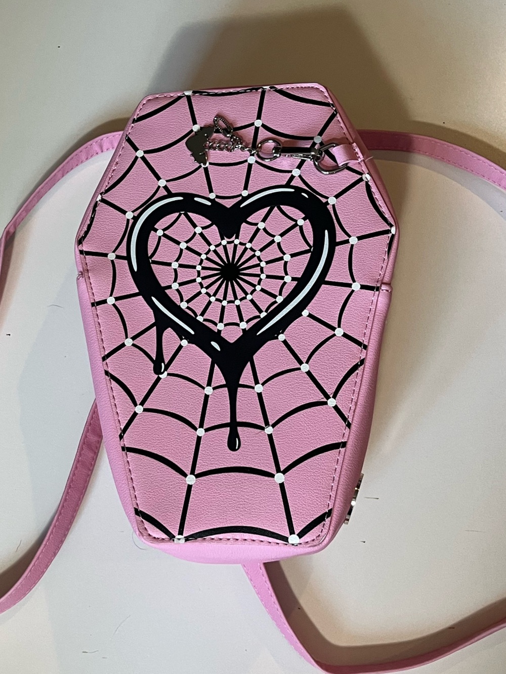 monster high Pink Coffin Back Pack Bag Black Spider Web Heart Goth y2k